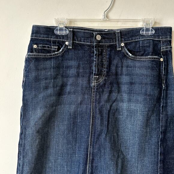 7 For All Mankind Jean Skirt Studded Size 31/12 Denim Made in USA Y2K Modest - Picture 5 of 10